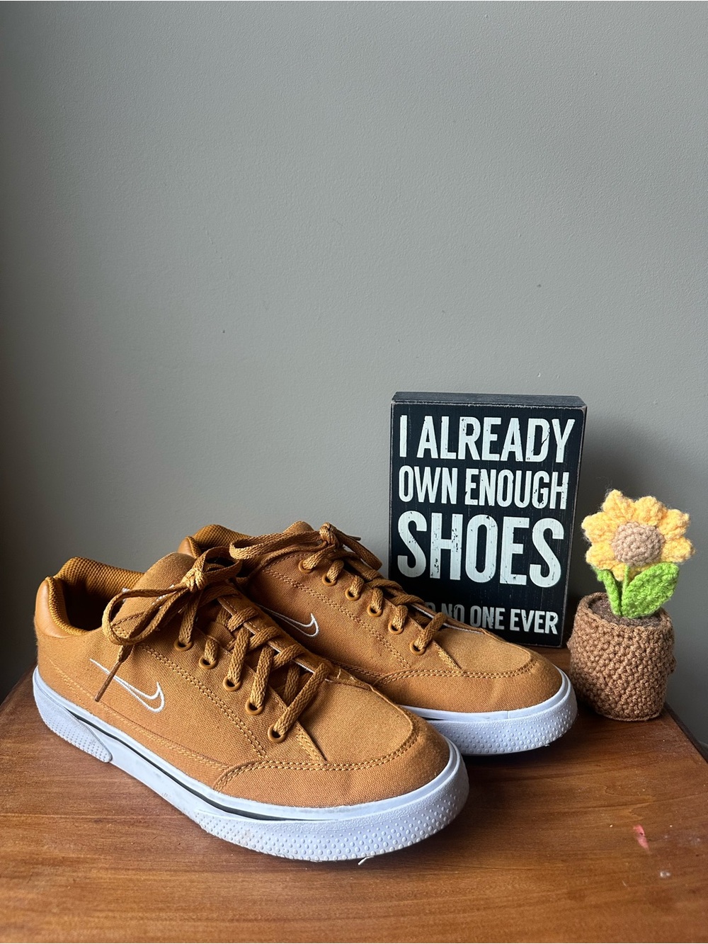 Nike Women's Low-Top Sneakers - Mustard Brown with White Sole